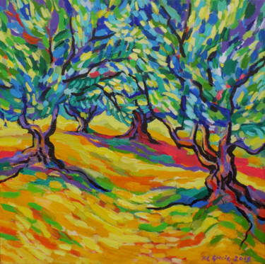Peinture intitulée "Olive grove in yell…" par Maja Grecic, Œuvre d'art originale, Acrylique