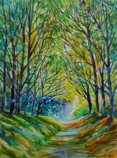 Pittura intitolato "Forest path XVI" da Maja Grecic, Opera d'arte originale, Acquarello
