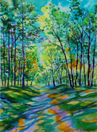 Schilderij getiteld "Forest shadows" door Maja Grecic, Origineel Kunstwerk, Aquarel