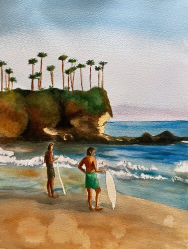 Pittura intitolato "Surfers" da Mayra Freeman, Opera d'arte originale, Acquarello