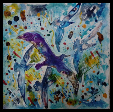 Peinture intitulée "birds and seagulls…" par Mayron Allmeida, Œuvre d'art originale, Aquarelle