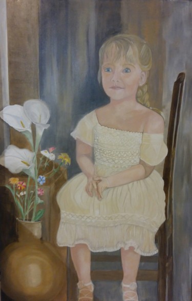 Painting titled "La petite fille aux…" by Patricia Mazzeo, Original Artwork, Oil
