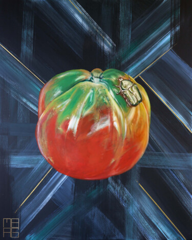 Painting titled "pomodoro con cetoni…" by Mbag Art Margherita Bobini Andrea Gritti, Original Artwork, Acrylic