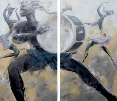 Pittura intitolato "Zulu Dancers I" da Mbongeni, Opera d'arte originale, Acrilico