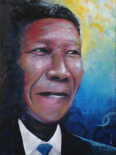 Peinture intitulée "Nelson Mandela" par Mbongeni, Œuvre d'art originale, Acrylique