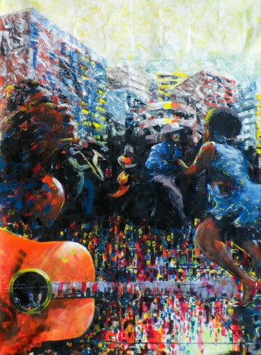 Schilderij getiteld "Music and Dance I" door Mbongeni, Origineel Kunstwerk, Acryl