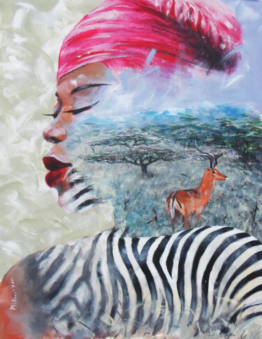 Peinture intitulée "In Love With Nature" par Mbongeni, Œuvre d'art originale, Acrylique