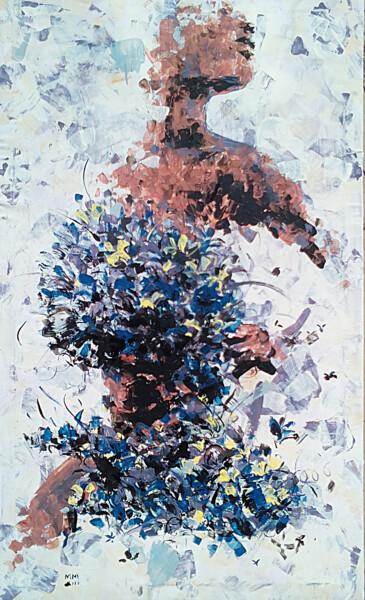 Pittura intitolato "Woman with Flowers" da Mbongeni, Opera d'arte originale, Acrilico