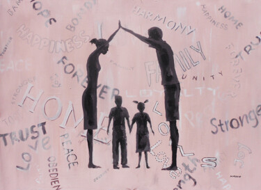 Schilderij getiteld "Family bonds" door Mbongeni, Origineel Kunstwerk, Acryl