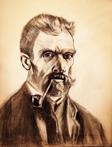 Desenho intitulada "Vincent fumant la p…" por Mc Devésa, Obras de arte originais, Carvão