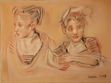Desenho intitulada "Deux études d'une f…" por Mc Devésa, Obras de arte originais, Pastel