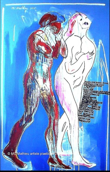 Schilderij getiteld "ADAM & EVE" door Mc Mathieu, Origineel Kunstwerk, Acryl Gemonteerd op Frame voor houten brancard