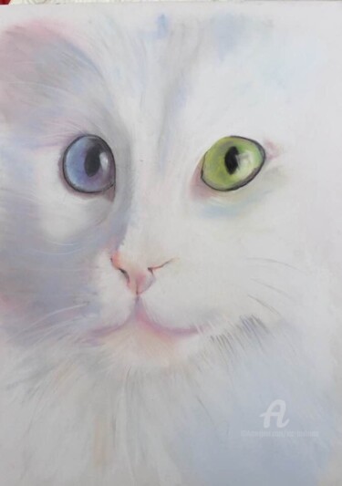 "Chat blanc aux yeux…" başlıklı Tablo Mc Toulouse tarafından, Orijinal sanat, Pastel