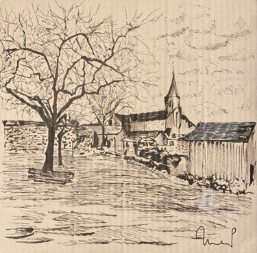 Desenho intitulada "Village limousin “L…" por Mc Toulouse, Obras de arte originais, Tinta