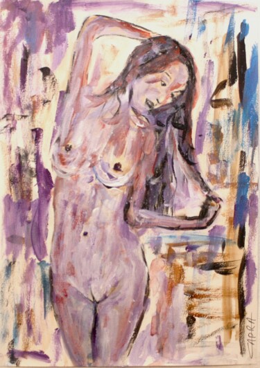 Schilderij getiteld "nu nude nacked woma…" door Michel Capra, Origineel Kunstwerk, Acryl Gemonteerd op Houten paneel