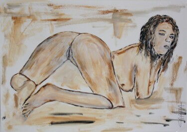 Painting titled "nu nude beautiful n…" by Michel Capra, Original Artwork, Acrylic Mounted on Wood Panel