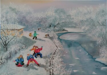 Painting titled "Winter story" by Cezara Livia Mihaila, Original Artwork, Oil Mounted on Wood Stretcher frame