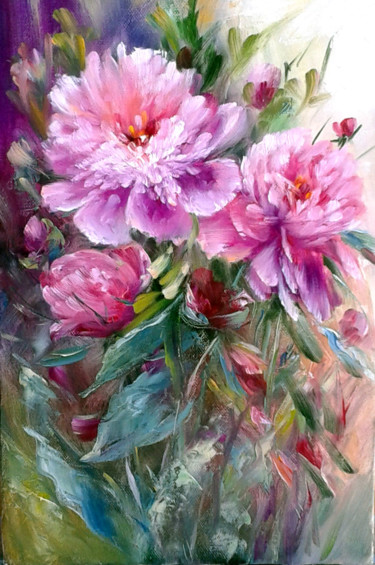 Painting titled "Tableau peinture fl…" by Chrispaint-Flowers, Original Artwork, Oil