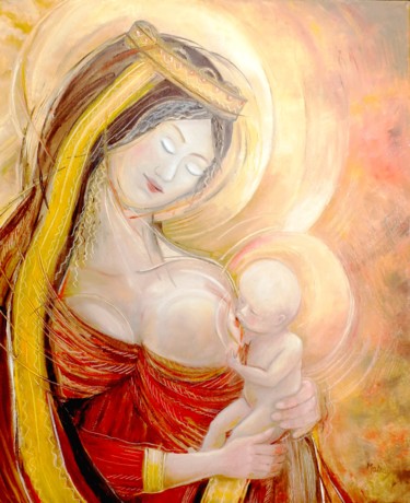 Pintura titulada "La vierge à l'enfant" por Matray Marie-Christine, Obra de arte original, Oleo
