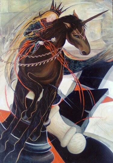 Pittura intitolato "La licorne noire" da Matray Marie-Christine, Opera d'arte originale, Olio