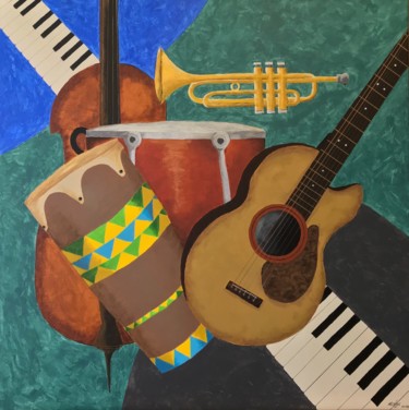 Painting titled "JAZZAMATAZZ" by Mitch Nye, Original Artwork, Acrylic Mounted on Wood Stretcher frame