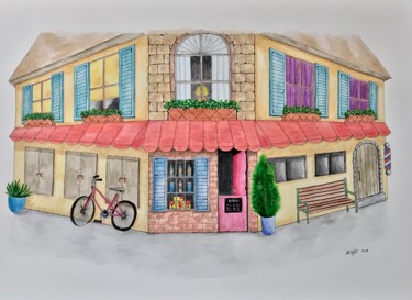 Painting titled "THE CORNER" by Mitch Nye, Original Artwork, Watercolor