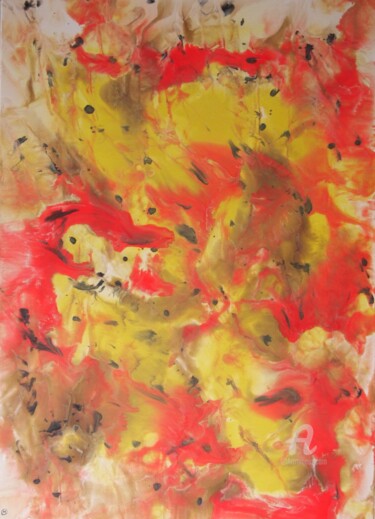 Painting titled "Fuego 1" by María Del Carmen Pérez, Original Artwork, Acrylic Mounted on Wood Stretcher frame