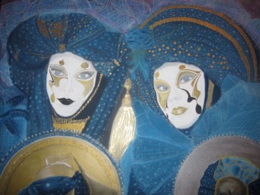 Рисунок под названием "Maschera blu" - Micheline Colle, Подлинное произведение искусства, Пастель