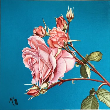 Pittura intitolato "roses en boutons" da M'Do, Opera d'arte originale, Acrilico Montato su Cartone