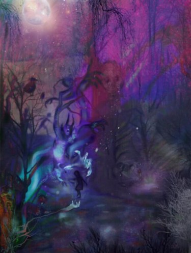 Digitale Kunst mit dem Titel ""En Forêt"" von Medushiva, Original-Kunstwerk, Digitale Malerei