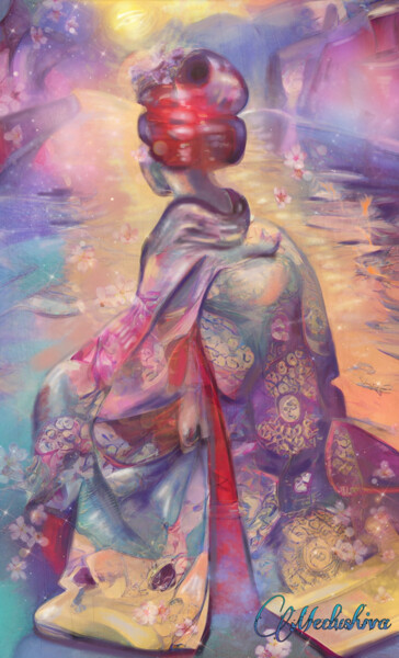 Digital Arts titled "Cherry Blossom Girl…" by Medushiva, Original Artwork, Digital Painting