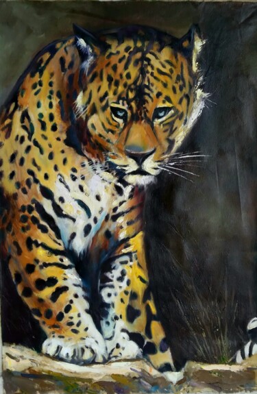 Schilderij getiteld "Leopard" door Mehdi Fahraji, Origineel Kunstwerk, Olie