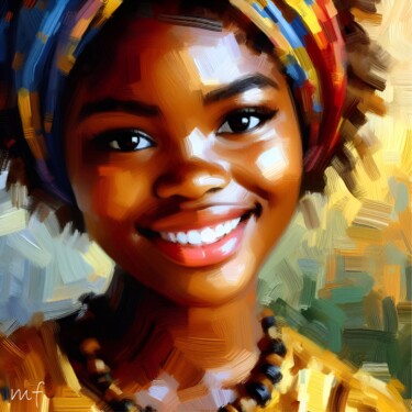 Digitale Kunst mit dem Titel "African Beauty" von Mehdi Fahraji, Original-Kunstwerk, Öl