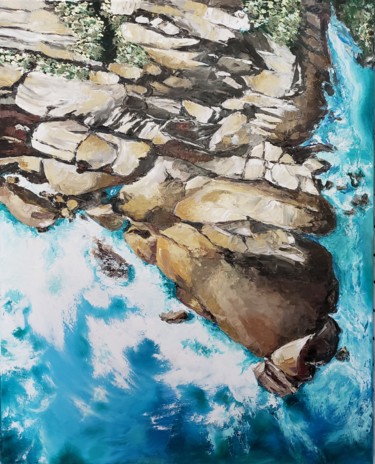 Peinture intitulée "Les rochers" par Mehri Guliyeva Moghadam, Œuvre d'art originale, Huile