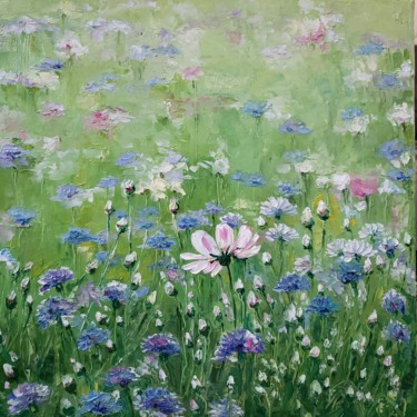 Peinture intitulée "Bleu des champs" par Mehri Guliyeva Moghadam, Œuvre d'art originale, Huile
