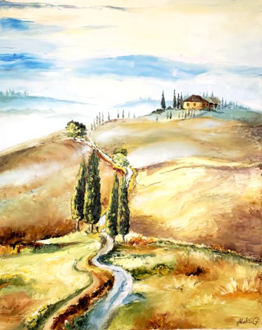 Peinture intitulée "Paysage de village" par Mehri Guliyeva Moghadam, Œuvre d'art originale, Huile