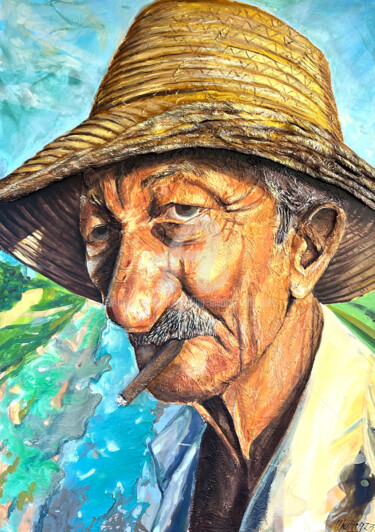 Картина под названием "Guajiro 4" - Meiling Alvarez Marquez, Подлинное произведение искусства, Акрил Установлен на Деревянна…