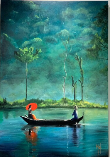 Schilderij getiteld "Paysage asiatique" door Mélanie Flamin, Origineel Kunstwerk, Olie