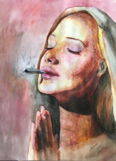 Peinture intitulée "Молитва" par Melina Abdrashitova, Œuvre d'art originale, Aquarelle Monté sur Verre