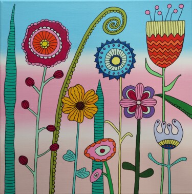 Painting titled "Flowery dream" by Melinda Vamosi, Original Artwork, Acrylic Mounted on Wood Stretcher frame