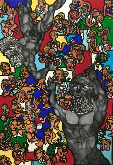 Schilderij getiteld ""City of Gods"" door Melissa Wright Katongola, Origineel Kunstwerk, Acryl