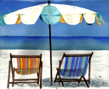 Painting titled "Beach Chairs" by Marsha Elliott, Original Artwork
