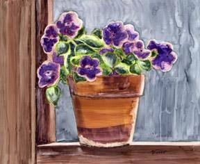 Painting titled "Pot of Flowers" by Marsha Elliott, Original Artwork
