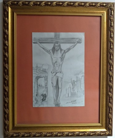 Disegno intitolato "Cristo, ontem e hoj…" da Marcos Henrique Mello, Opera d'arte originale, Matita Montato su Pannello di le…