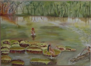 Painting titled "Fogo na aldeia" by Marcos Henrique Mello, Original Artwork, Oil