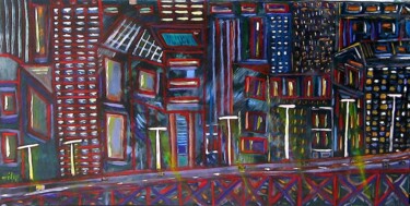 Painting titled "série VILLE Ville d…" by Mélys, Original Artwork, Acrylic Mounted on Wood Stretcher frame