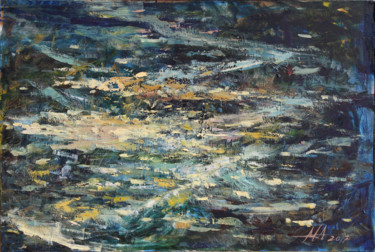 Painting titled "Small River" by Anatoliy Menkiv, Original Artwork, Oil Mounted on Wood Stretcher frame