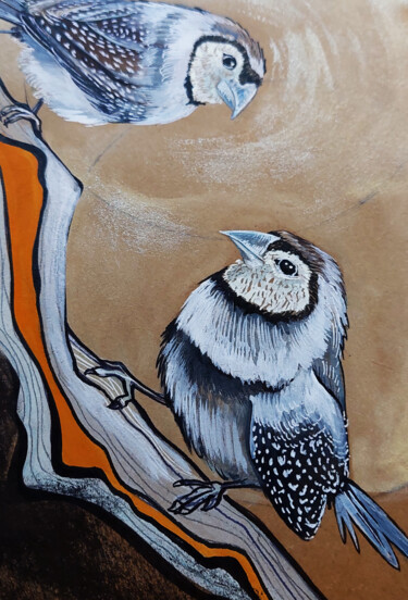 「two birds」というタイトルの絵画 Merve Gürlekによって, オリジナルのアートワーク, オイル