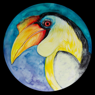 Pintura intitulada "tucan" por Merve Gürlek, Obras de arte originais, Aquarela