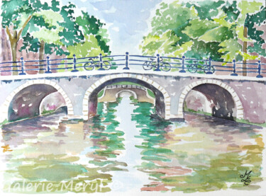 Painting titled "Le long des canaux…" by Meryl, Original Artwork, Watercolor